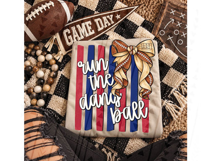 Run The Damn Ball Football Bow Blue Red Stripes (DTF)