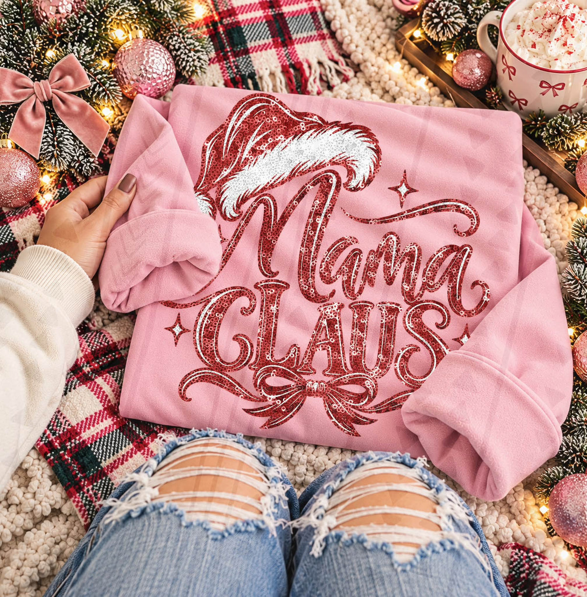 Mama Claus Red Sequin Santa Hat Sparkle Script (DTF)