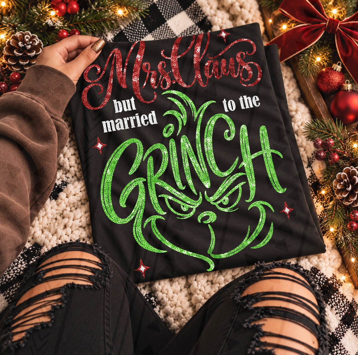 Mrs. Claus Not Married to the G-Man Sequin Glitter (DTF)