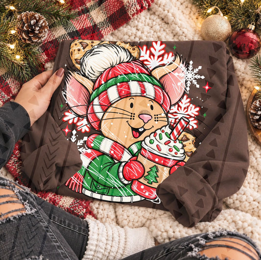 Festive Christmas Mouse Holiday Latte Cookies Snowflake (DTF)