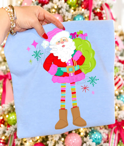 Colorful Santa Pink Trim Rainbow Legs Gift Sack (DTF)