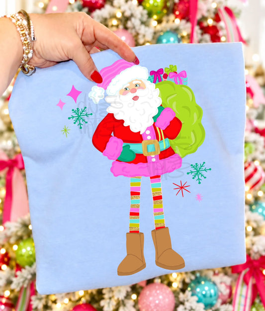 Colorful Santa Pink Trim Rainbow Legs Gift Sack (DTF)