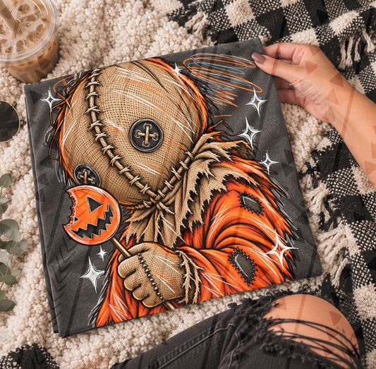 Burlap Sack Boy Halloween Pumpkin Lollipop Orange (DTF)