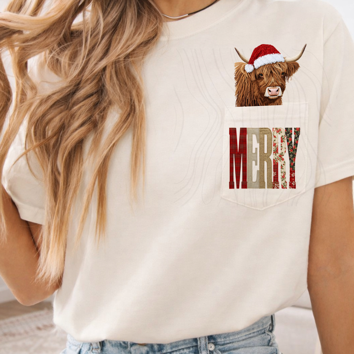 Merry Fluffy Horned Cow Santa Hat Christmas (DTF)