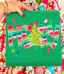 Merry Bold Striped Letters Christmas Tree Candy Cane (DTF)