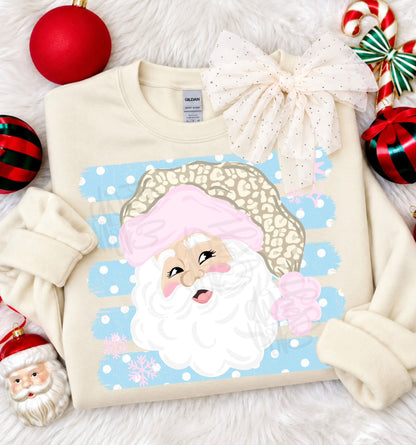 Winking Santa Pink Leopard Hat Snowflakes (DTF)