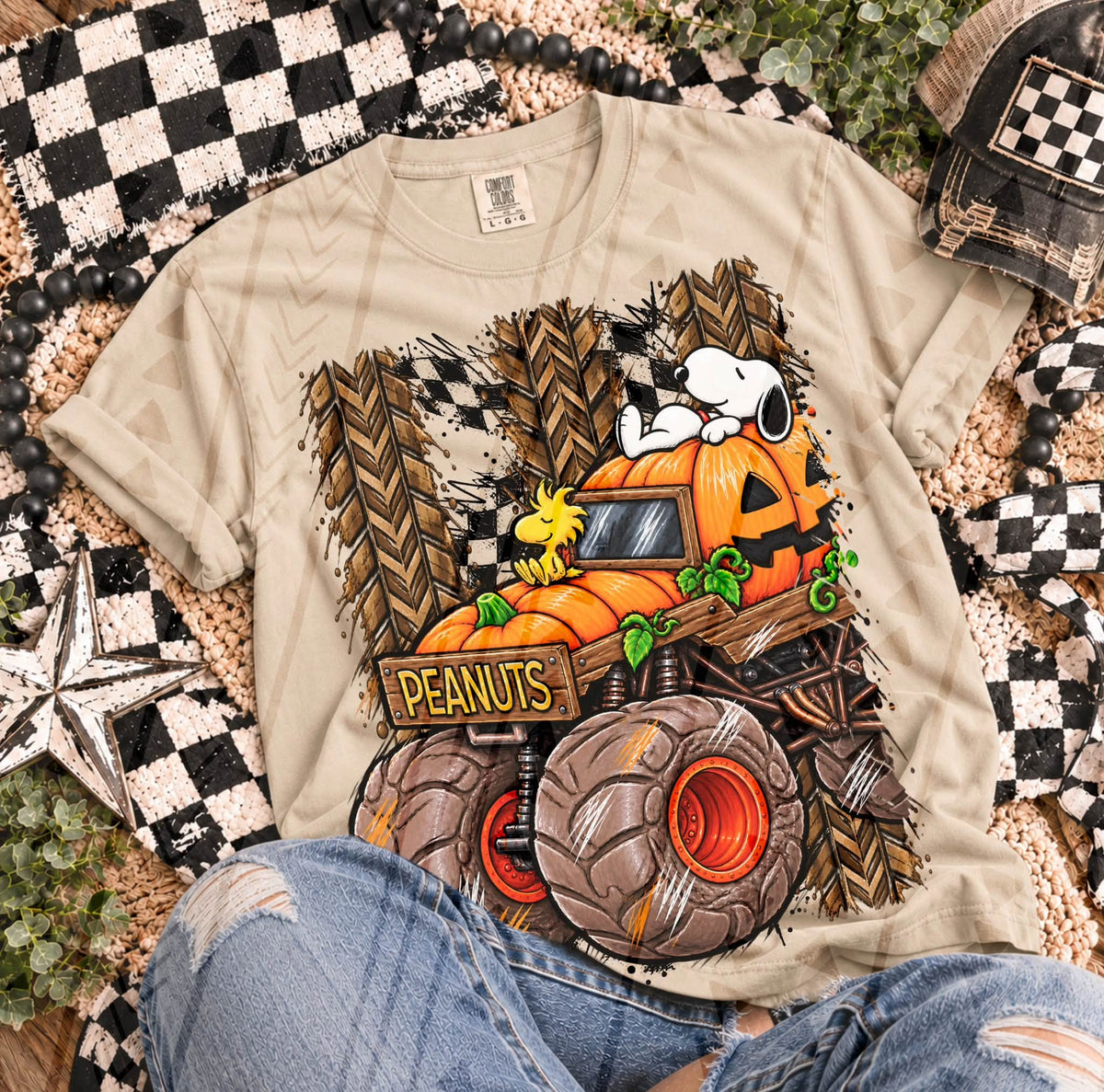 Halloween Pumpkin Monster Truck with Cartoon Dog & Bird (DTF)