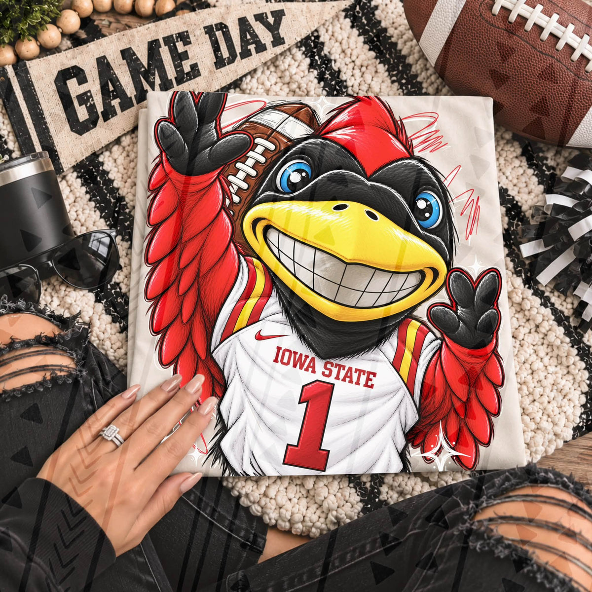Smiling Cardinal Bird Football Jersey Number 1 (DTF)