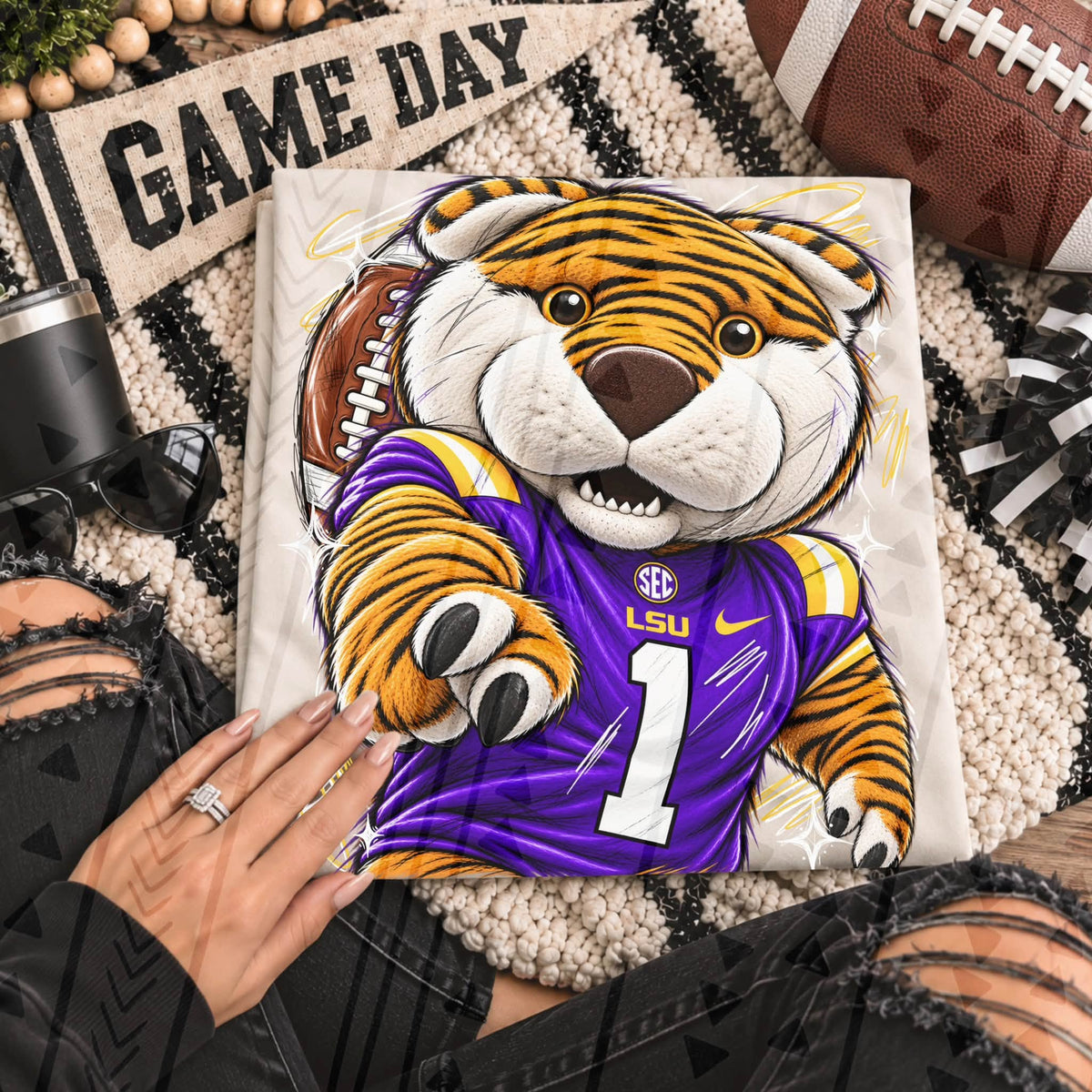 Purple Gold Tiger Football SEC LSU #1 Jersey (DTF)