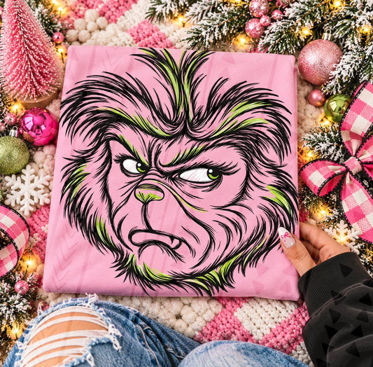Grumpy Green Furry Creature Scowling Face (DTF)