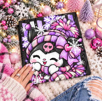 Cozy Winter Kawaii Bunny Skull Beanie Snowflake (DTF)