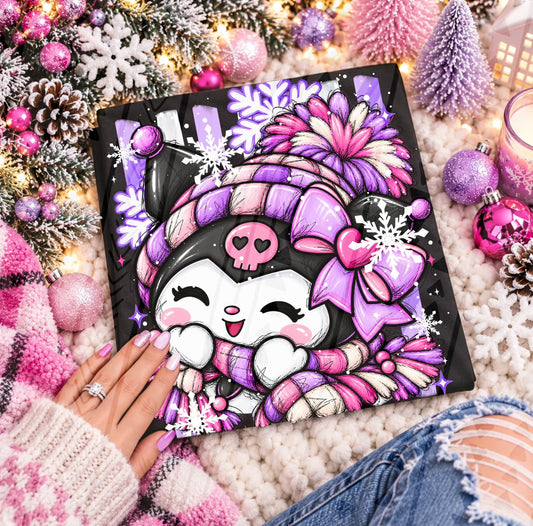 Cozy Winter Kawaii Bunny Skull Beanie Snowflake (DTF)