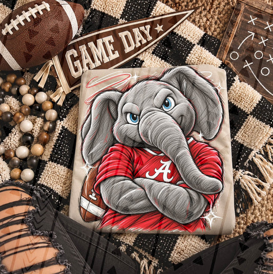 Crimson A Elephant Arms Crossed Football Sketch (DTF)