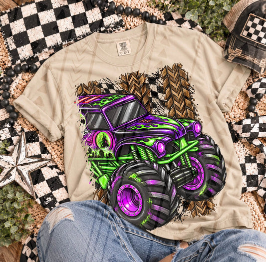 Purple Green Monster Truck Halloween Haunted Castle (DTF)