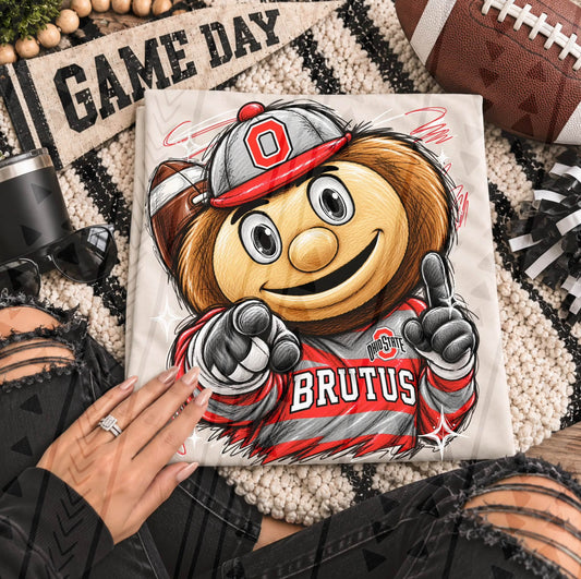Brutus Ohio State Mascot Pointing Sketch Style (DTF)