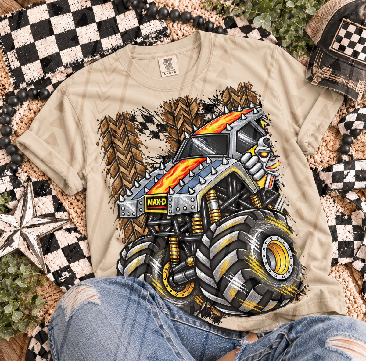 Spiked Flame Monster Truck MAX-D Skull Racing (DTF)