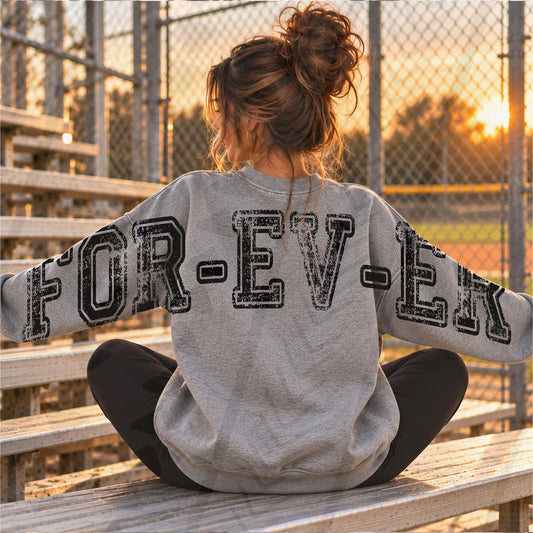 FOR-EV-ER Distressed Varsity Bold Text (DTF)
