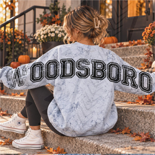 Woodsboro Distressed Varsity Block Letter Text (DTF)