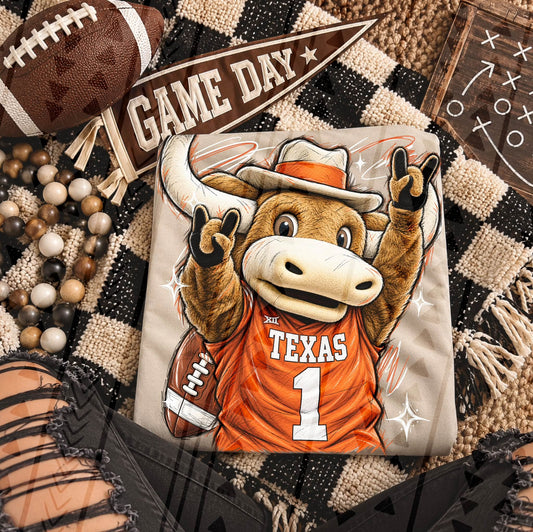 Longhorn Bull Mascot Texas #1 Jersey Hook Em Horns (DTF)
