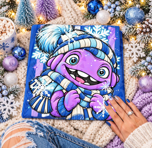 Cute Purple Monster Winter Beanie Scarf Snowflakes (DTF)