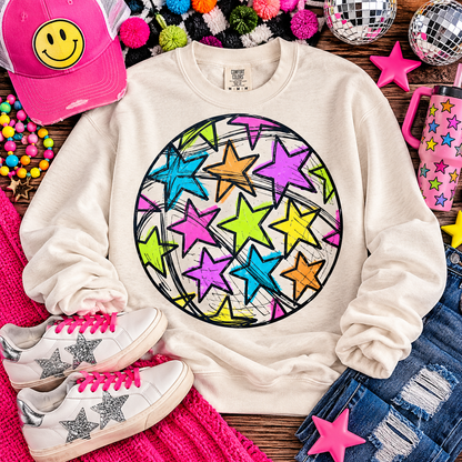 Colorful Sketchy Stars Circle Pattern (DTF)
