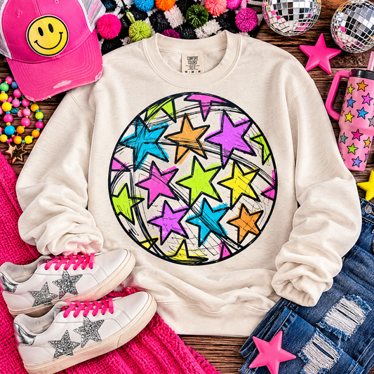 Colorful Sketchy Stars Circle Pattern (DTF)