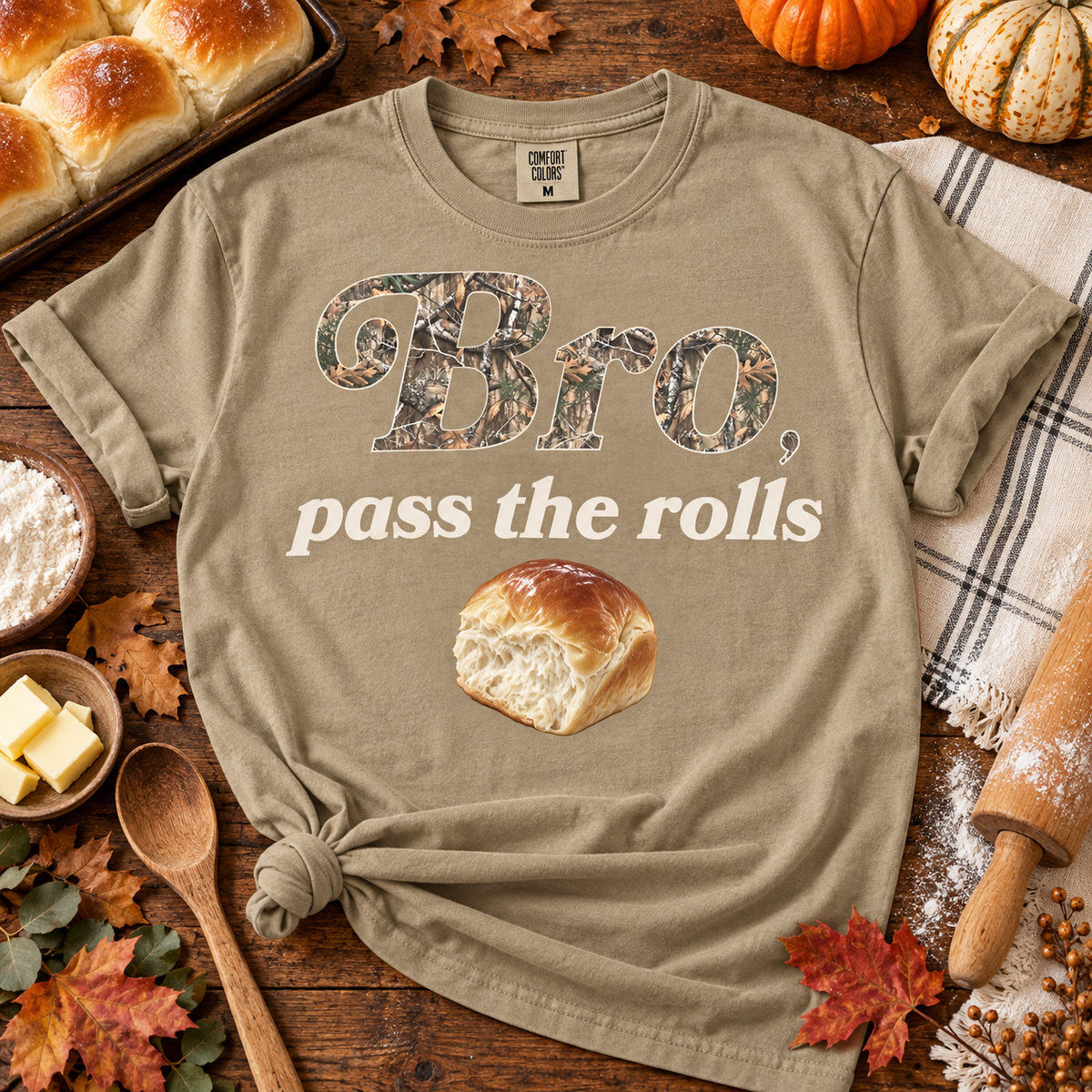 Bro Pass The Rolls Camo Text Dinner Roll (DTF)
