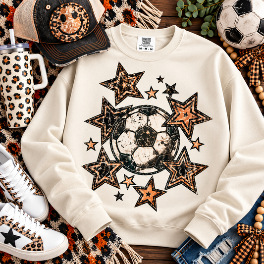 Grunge Soccer Ball Surrounded by Stars (DTF)