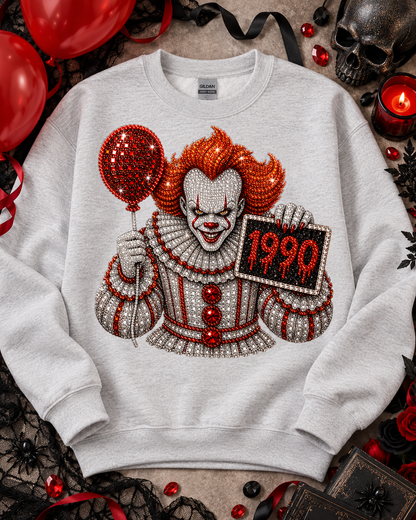 Rhinestone Evil Clown 1990 Red Balloon Bling (DTF)