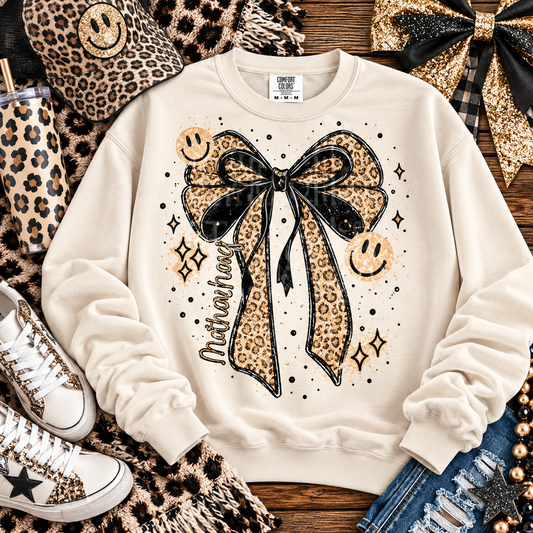 Motherhood Leopard Bow Smiley Face Sparkle (DTF)