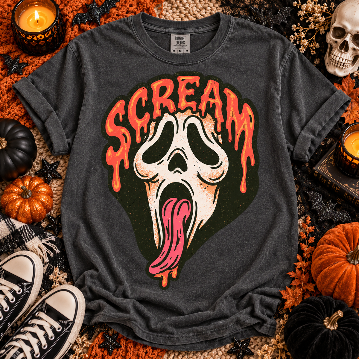 Scream Dripping Ghost Face Tongue Out Retro Horror (DTF)