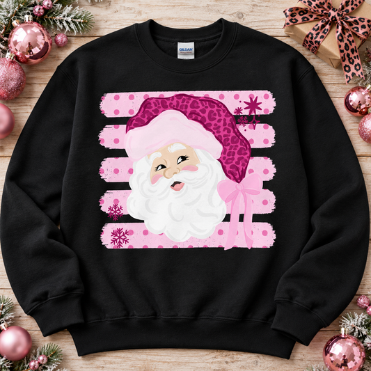 Glam Santa Pink Leopard Hat Snowflakes Bow (DTF)