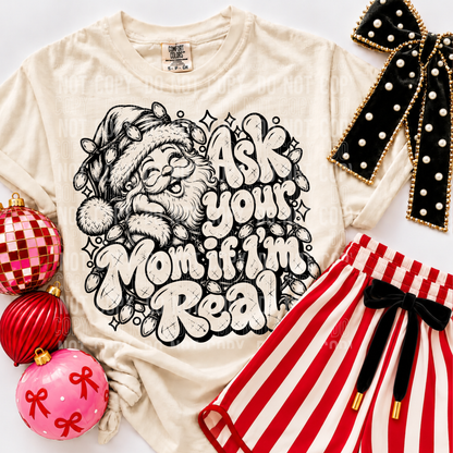 Ask Your Mom If I'm Real Laughing Santa Christmas Lights (DTF)