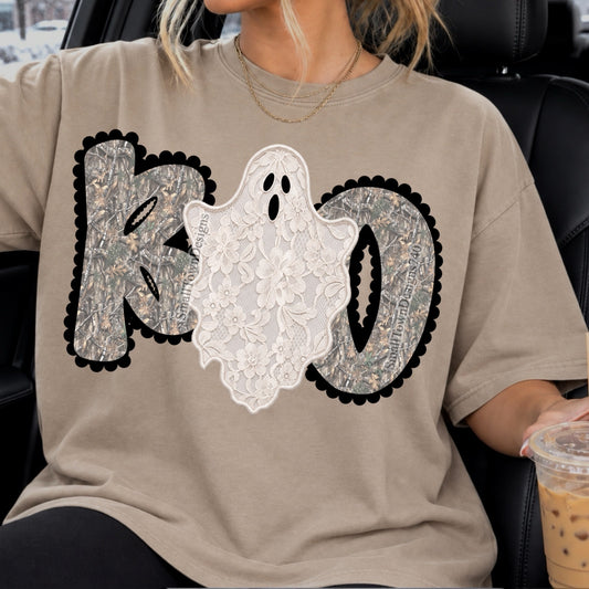 Camo BOO Lace Ghost Halloween Letters (DTF)