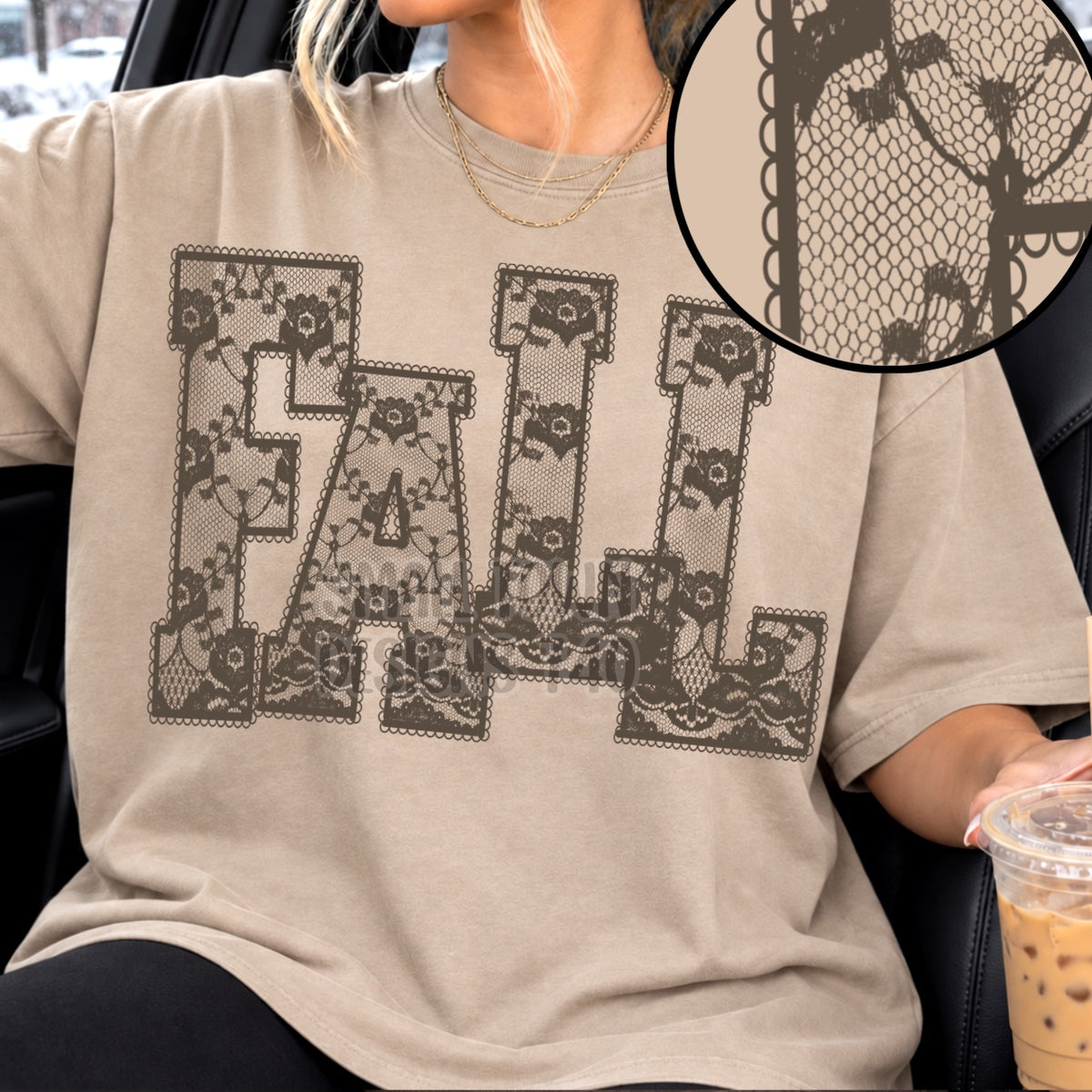 Lace Floral FALL Word Art Brown Vintage (DTF)