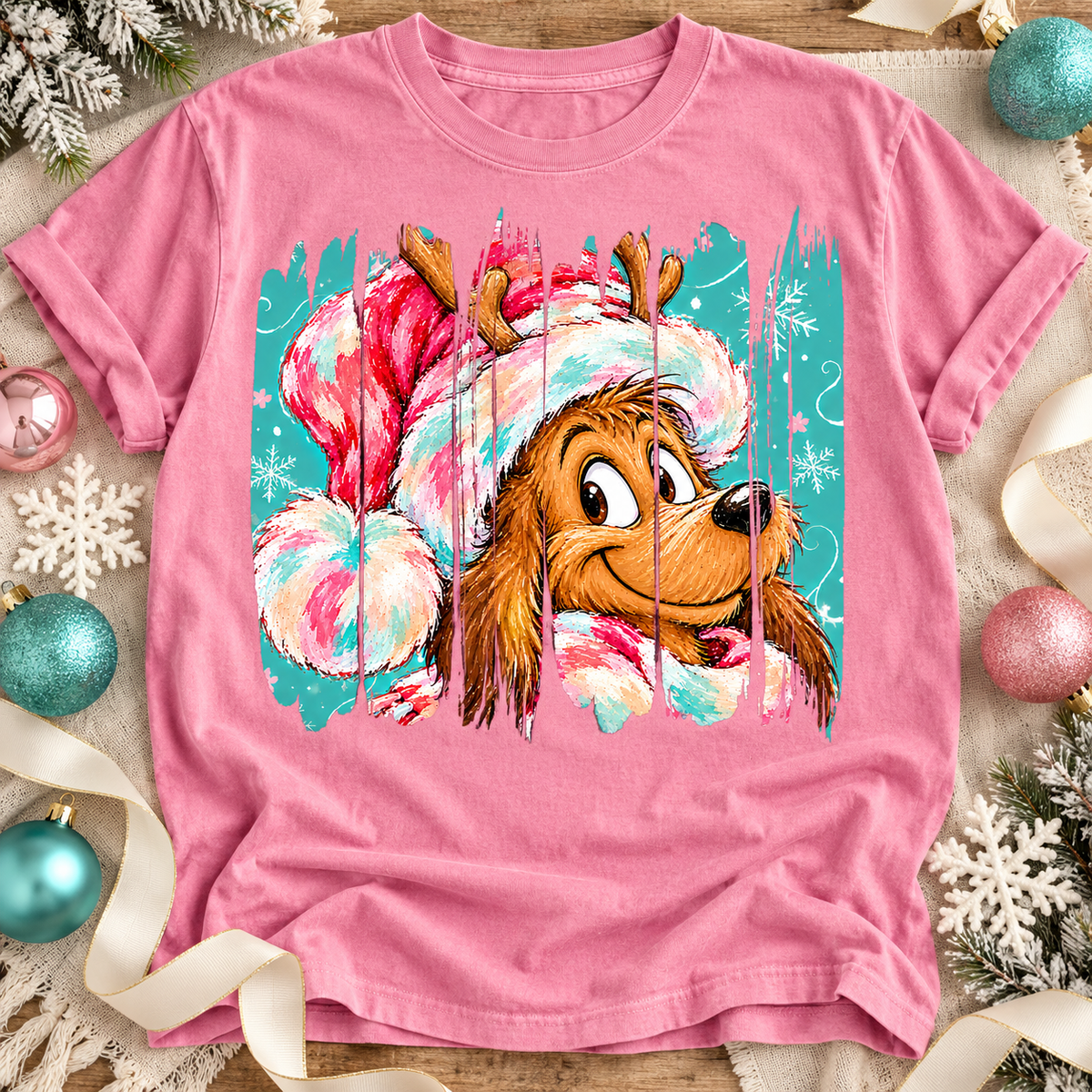 Furry Creature Santa Hat Christmas Peeking Smile (DTF)
