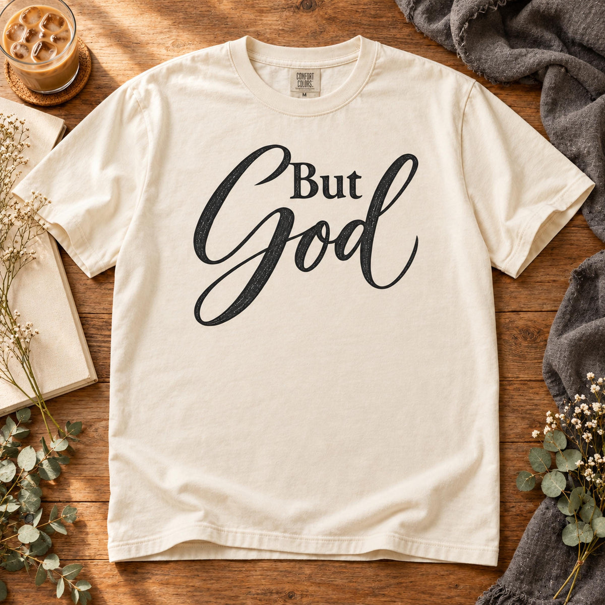 But God Bold Script Lettering Black Chalk Style (DTF)