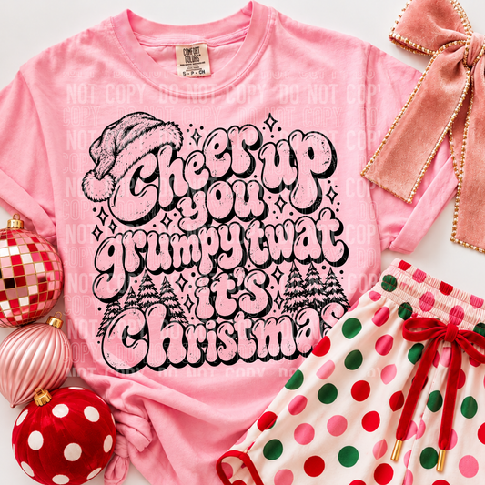 Cheer Up You Grumpy Twat It's Christmas Retro Bubble (DTF)