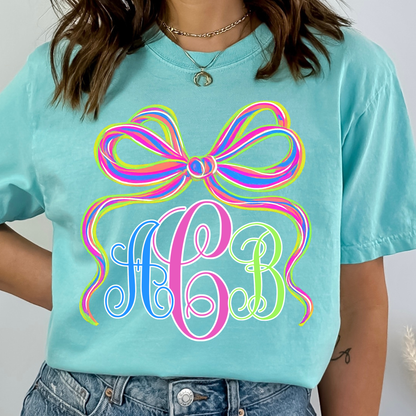 Preppy Neon Bow - Custom Monogram Transfer