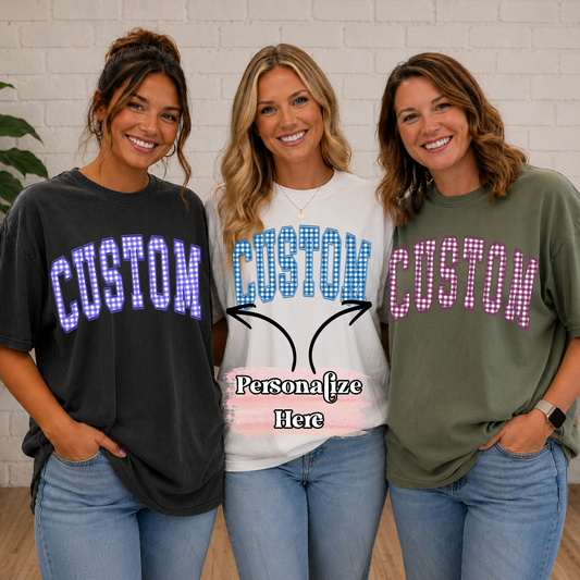 Any Color Gingham Arched Text -‼️Fully Customizable Transfer‼️