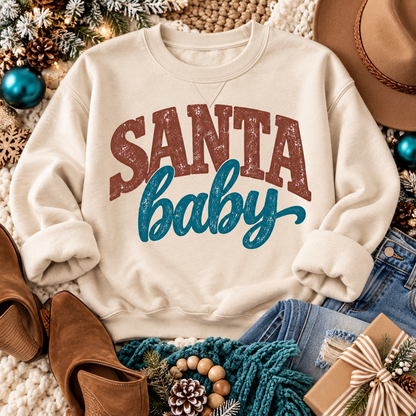 Santa Baby Distressed Vintage Typography Christmas (DTF)
