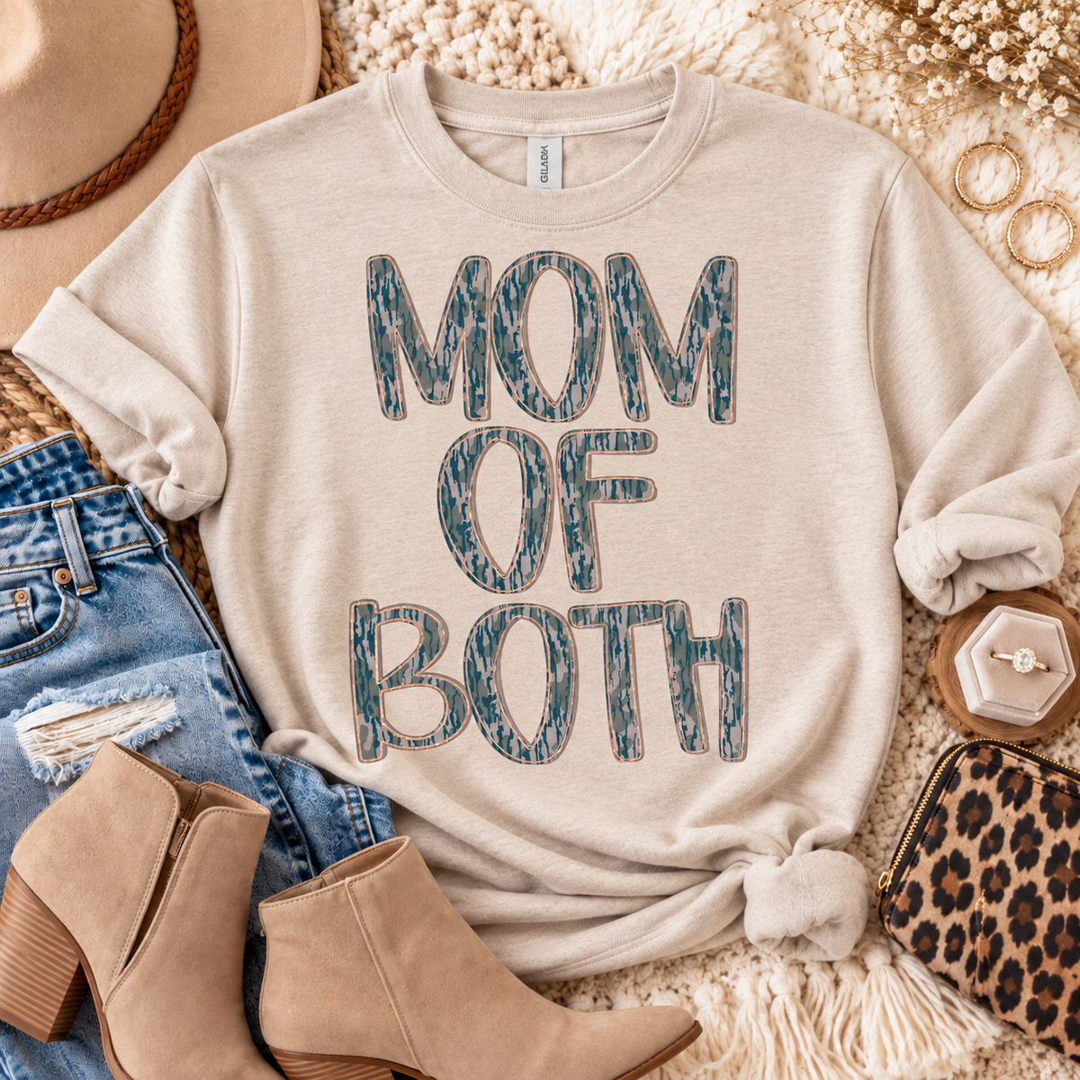Mom Of Both Camo Pattern Bold Text (DTF)