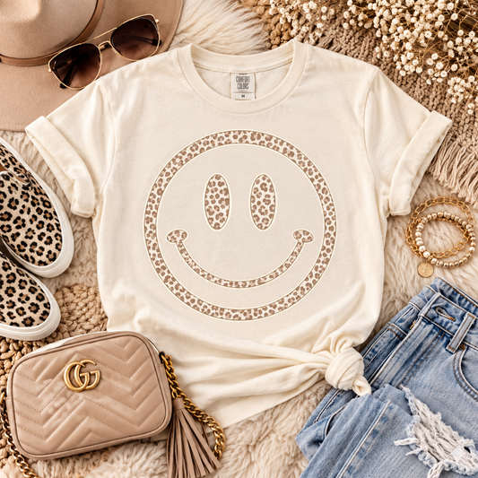 Leopard Print Smiley Face Neutral Tan (DTF)