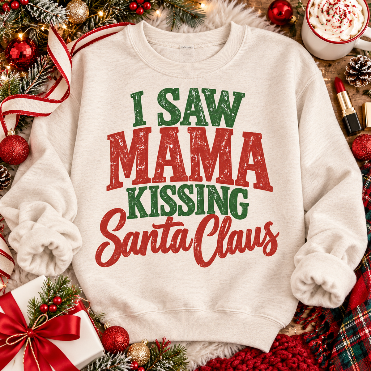 I Saw Mama Kissing Santa Claus Distressed Holiday (DTF)