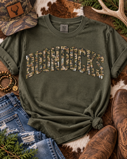 Boondocks Arched Camo Distressed Bold Letters (DTF)