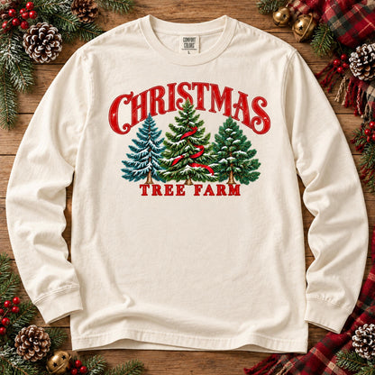 Christmas Tree Farm Snow-Covered Pines Red Ribbon (DTF)