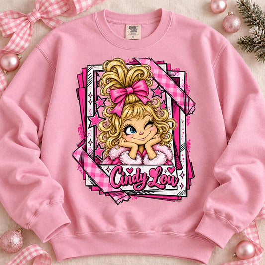Cindy Lou Glam Girl Pink Bow Curly Hair (DTF)