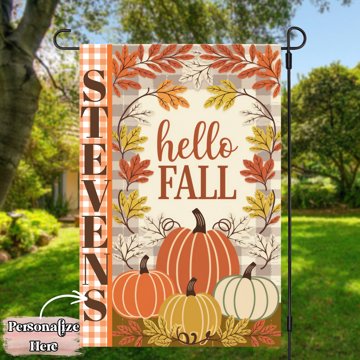 Hello Fall Floral Pumpkins Flag - 12x18 Inches - ‼️Fully Customizable Transfer‼️