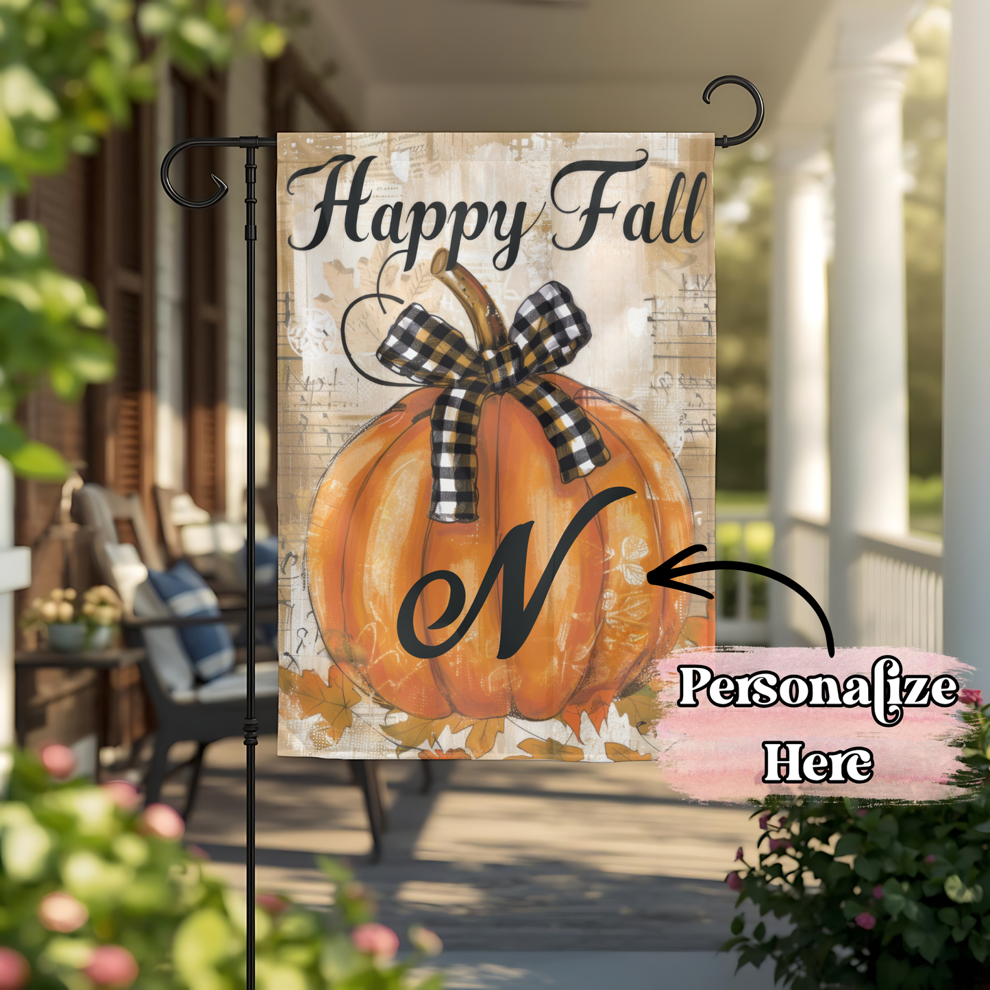 Plaid Bow Pumpkin Flag - 12x18 Inches - ‼️Fully Customizable Transfer‼️