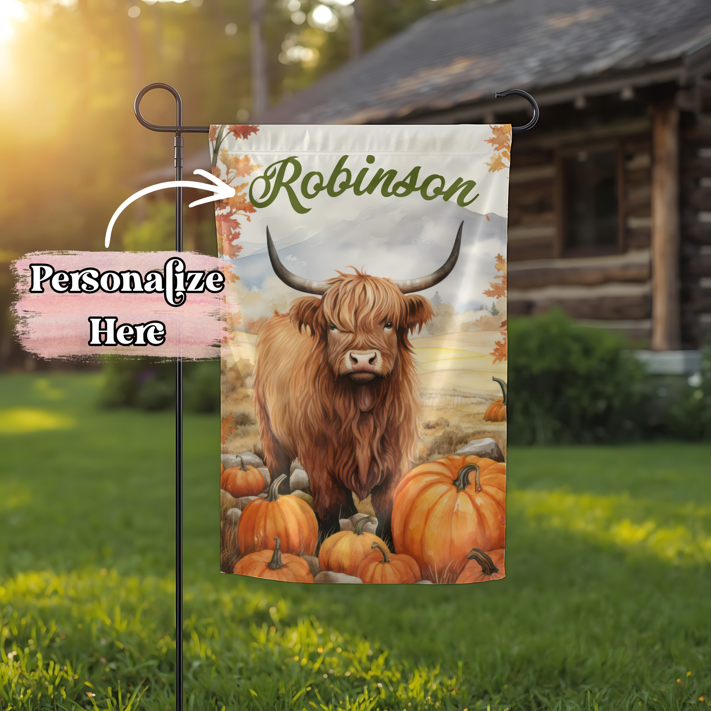 Fall Highland Cow Flag - 12x18 Inches - ‼️Fully Customizable Transfer‼️